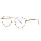 Chain-Link Temple Round Blue Light Blocking Glasses in Polished Gold