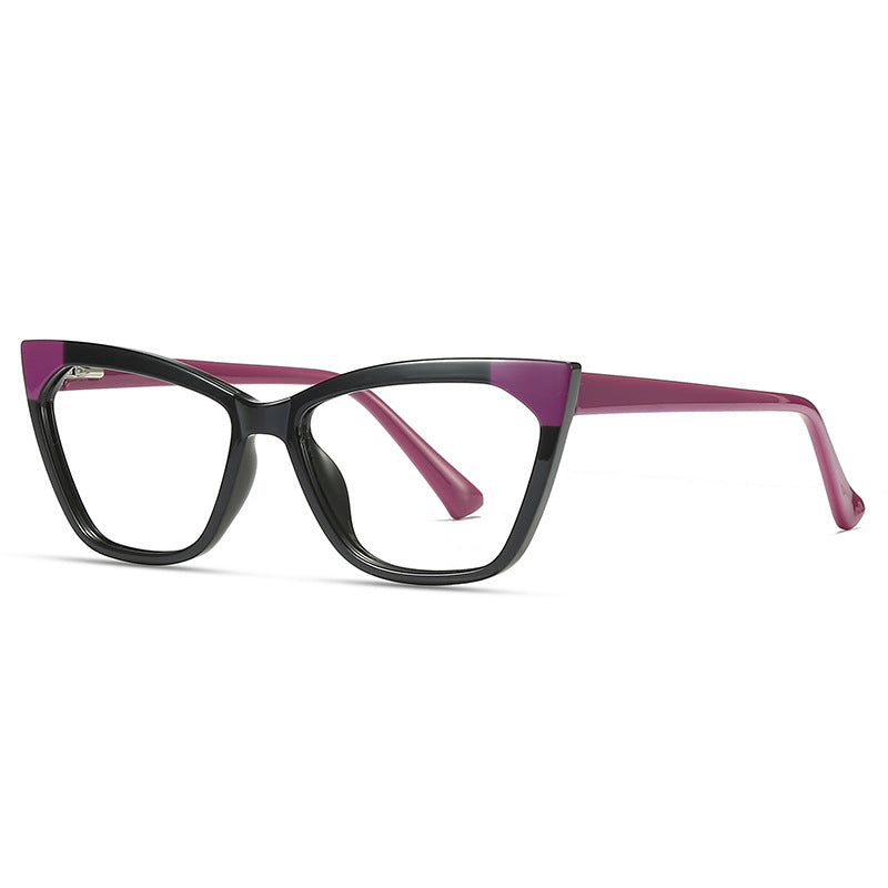 Two-Tone Wide Cat-Eye Acetate Spring Hinge Blue Light Blocking Glasses in Black-Purple
