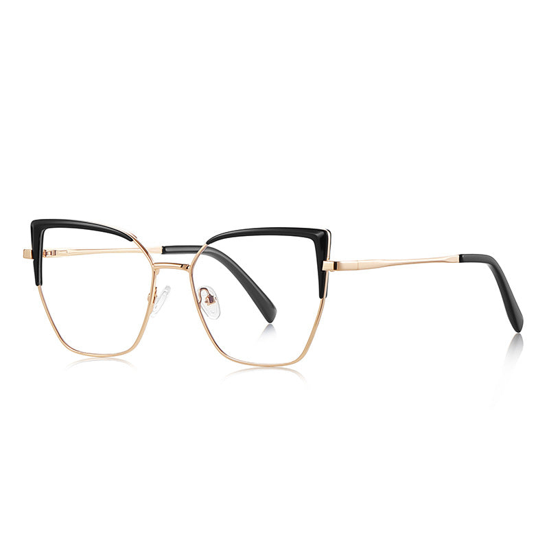 Wing Tip Metal Cat Eye Blue Light Blocking Glasses in Gold & Black
