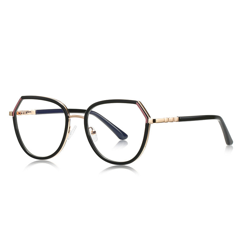 Knotted Temple Geometric Round Blue Light Blocking Glasses in Glossy Solid Black & Gold