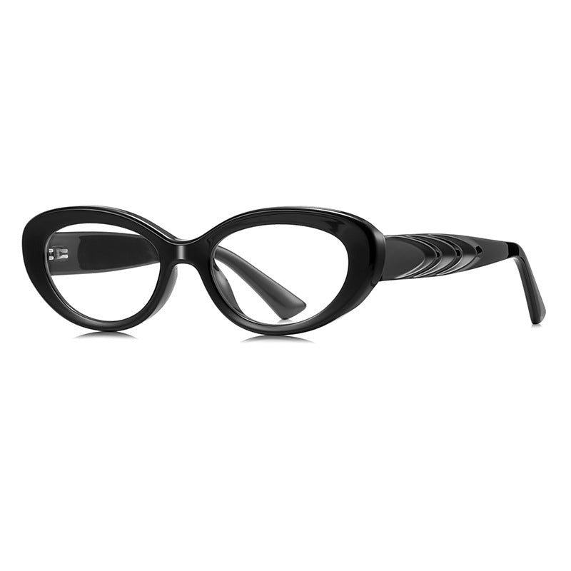 Ripple Temple Oval Blue Light Blocking Glasses in Glossy Solid Black
