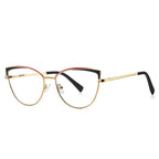 Two-Tone Brow Metal Cat Eye Blue Light Blocking Glasses in Black & Crimson Red