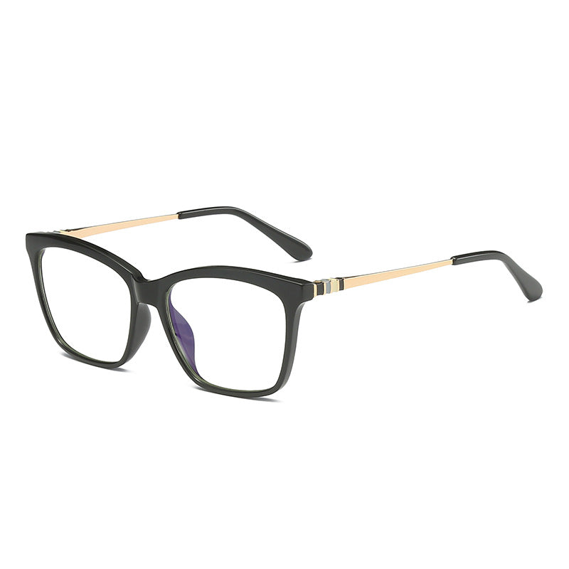 Striped Hinge Cat Eye Blue Light Blocking Glasses in Glossy Solid Black & Gold