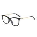 Striped Hinge Cat Eye Blue Light Blocking Glasses in Glossy Solid Black & Gold