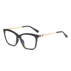 Striped Hinge Cat Eye Blue Light Blocking Glasses in Glossy Solid Black & Gold