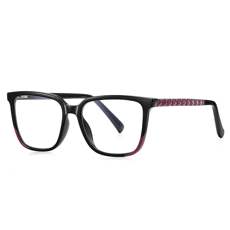 Colorblock Pyramid Stud Square Blue Light Blocking Glasses in Black & Burgundy