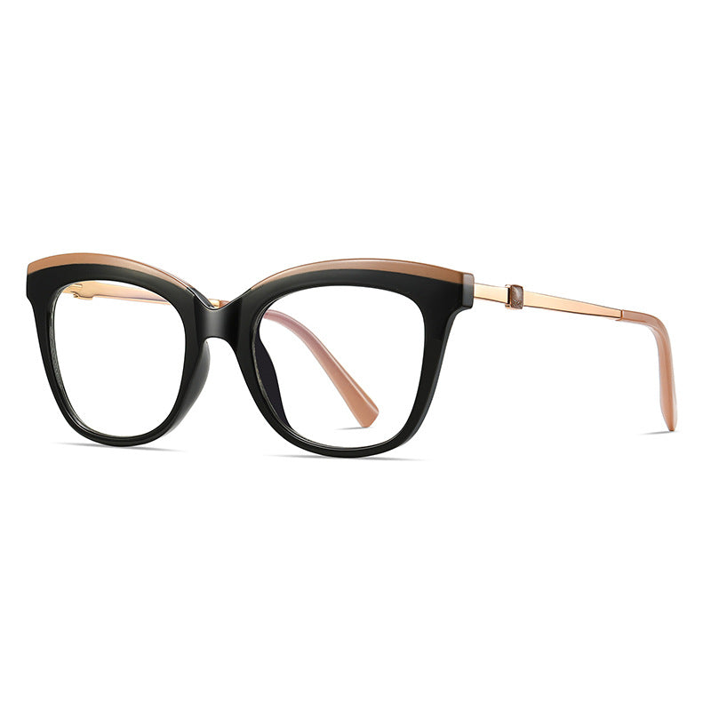 Two-Tone Brow Butterfly Blue Light Blocking Glasses in Black & Caramel Brow