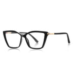 Gold Band Cat Eye Blue Light Blocking Glasses in Glossy Solid Black