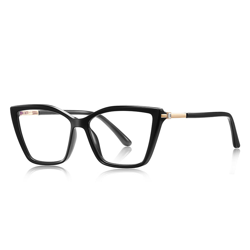 Gold Band Cat Eye Blue Light Blocking Glasses in Glossy Solid Black