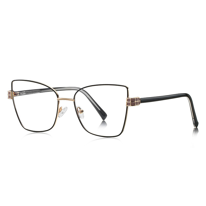 LENSVA Checkered Hinge Metal Butterfly Blue Light Glasses in Black & Gold