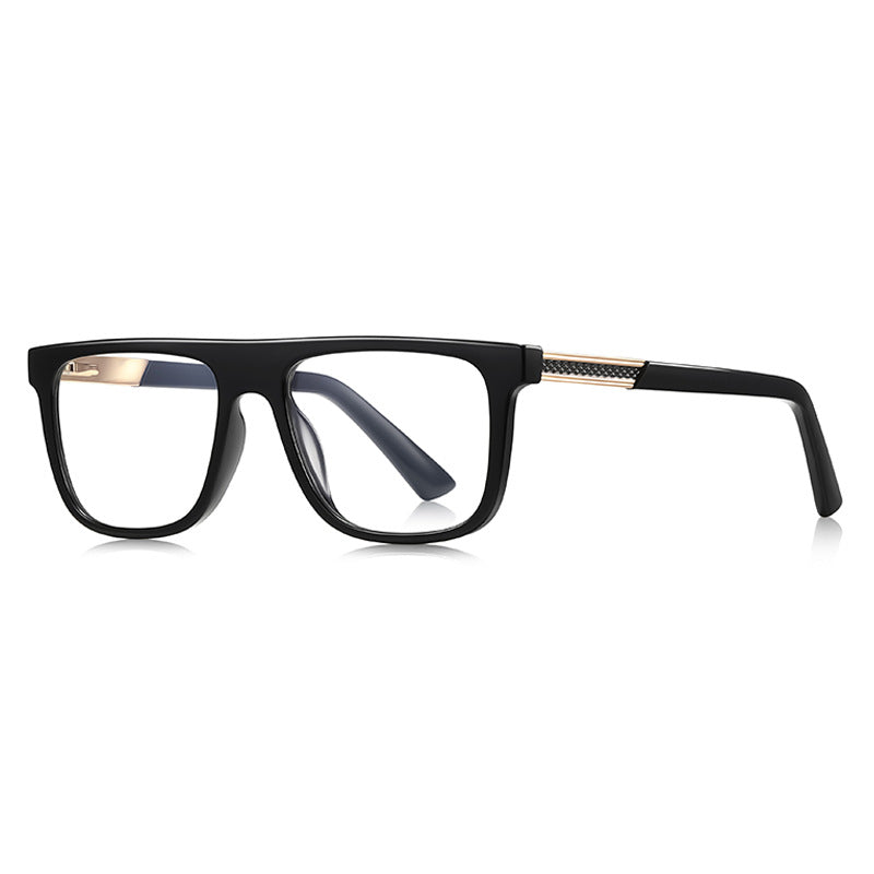 Knurled Band Flat Top Spring Hinge Blue Light Blocking Glasses in Glossy Solid Black