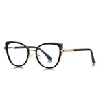 Textured Wingtip Cat Eye Blue Light Blocking Glasses in Black & Gold