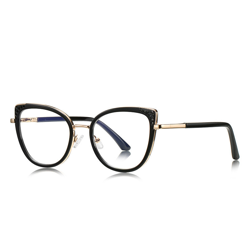 Textured Wingtip Cat Eye Blue Light Blocking Glasses in Black & Gold