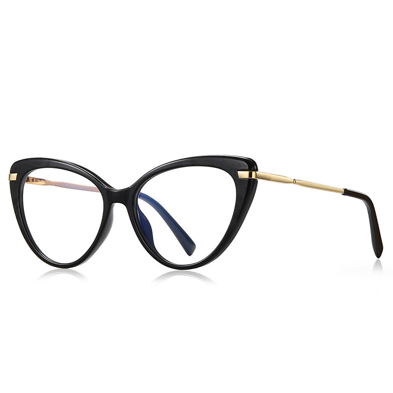 Lace Brow Cat Eye Blue Light Blocking Glasses in Glossy Solid Black