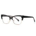 Wire Rim Browline Cat Eye Blue Light Blocking Glasses in Glossy Solid Black & Gold
