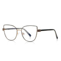 Grid Hinge Metal Cat Eye Blue Light Blocking Glasses in Gold with Black Enamel Rim