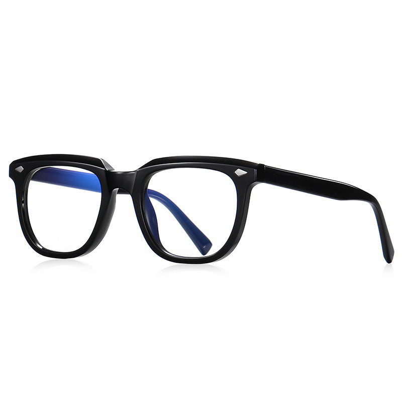 Diamond Rivet Square Blue Light Blocking Glasses in Glossy Solid Black