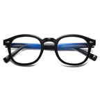 Diamond Rivet Round Blue Light Blocking Glasses in Glossy Black