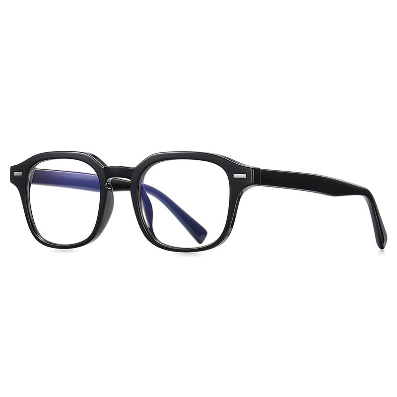 Bar Rivet Square Blue Light Blocking Glasses in Glossy Solid Black