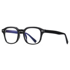 Bar Rivet Square Blue Light Blocking Glasses in Glossy Solid Black