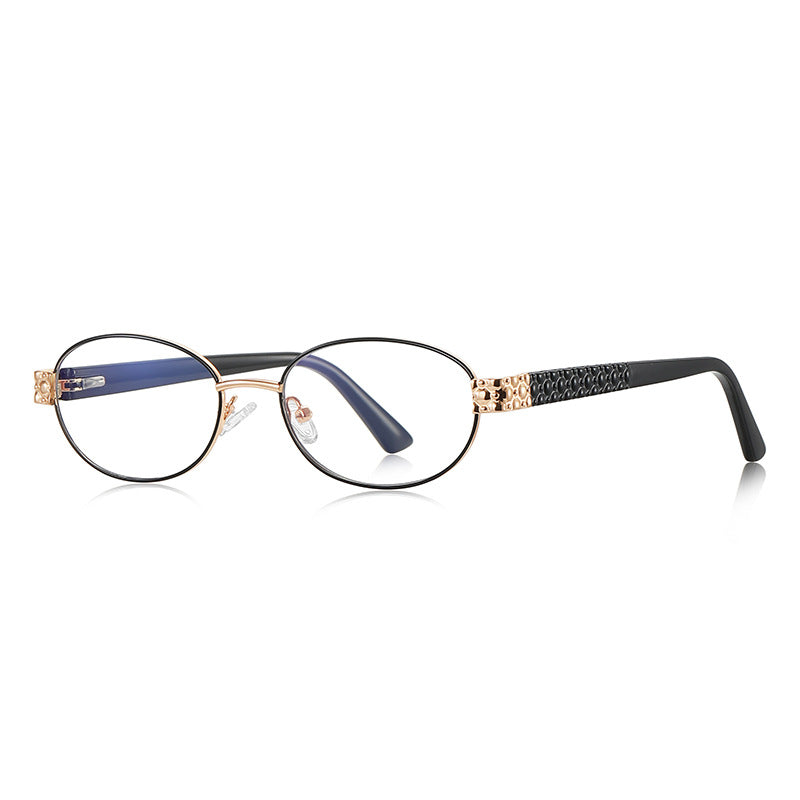 Filigree Metal Oval Blue Light Blocking Glasses in Black &amp; Gold