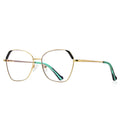 Fluted Corner Metal Butterfly Spring Hinge Blue Light Blocking Glasses in Polished Gold and Black with Green Tips