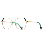 Fluted Corner Metal Butterfly Spring Hinge Blue Light Blocking Glasses in Polished Gold and Black with Green Tips