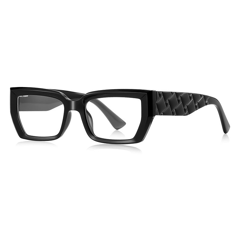Woven Temple Square Blue Light Blocking Glasses in Glossy Black