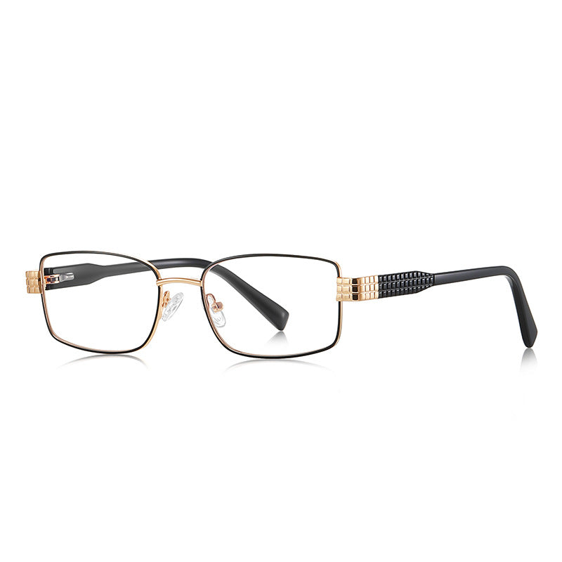 Grid-Texture Metal Rectangle Blue Light Blocking Glasses in Black & Gold
