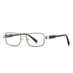 Grid-Texture Metal Rectangle Blue Light Blocking Glasses in Black & Gold