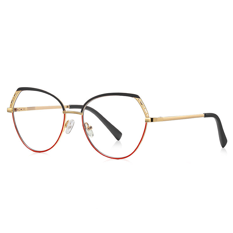 Lace Wing Butterfly Blue Light Blocking Glasses in Gold with Black Brow & Crimson Rim