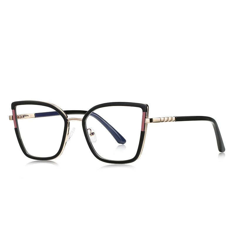 Segmented Temple Metal Square Blue Light Blocking Glasses in Black & Gold