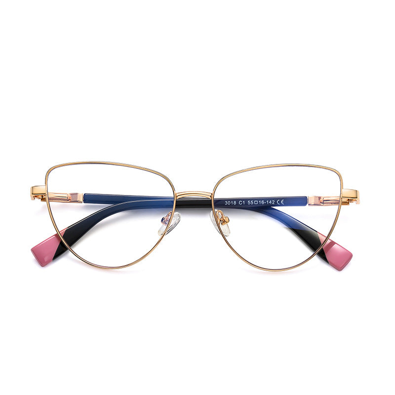 Colorblock Spliced Butterfly Blue Light Blocking Glasses in Black with Navy/Pink Temples