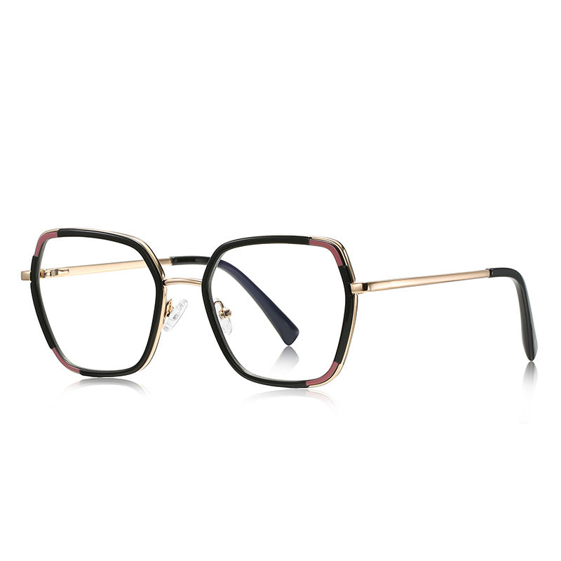 Corner Accent Square Blue Light Blocking Glasses in Black &amp; Gold with Burgundy Accents