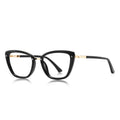 Gold Brow Trim Cat Eye Blue Light Blocking Glasses in Glossy Solid Black