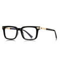 Ribbed Bar Square Blue Light Blocking Glasses in Glossy Solid Black with Gold Ribbed Bars