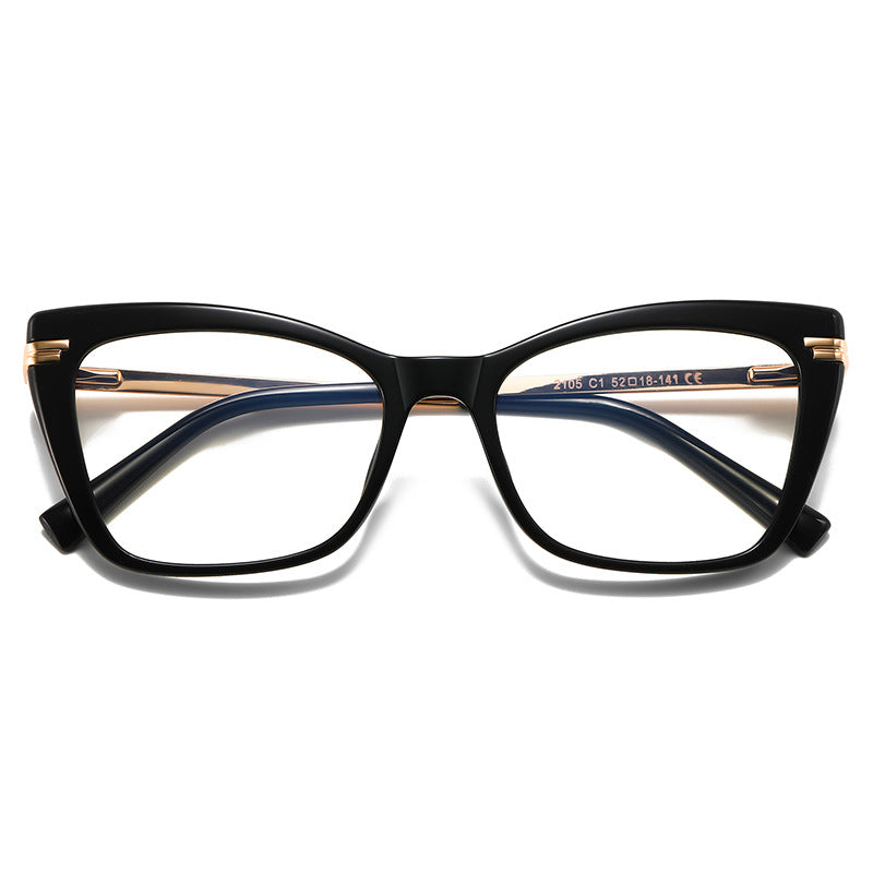 Dual Bar Cat Eye Blue Light Blocking Glasses in Glossy Solid Black