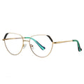 Studded Corner Geometric Spring Hinge Blue Light Glasses in Mauve Rose Gold with Textured Champagne Brow Accents