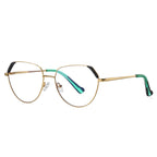 Studded Corner Geometric Spring Hinge Blue Light Glasses in Mauve Rose Gold with Textured Champagne Brow Accents