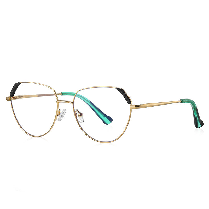 Studded Corner Geometric Spring Hinge Blue Light Glasses in Mauve Rose Gold with Textured Champagne Brow Accents