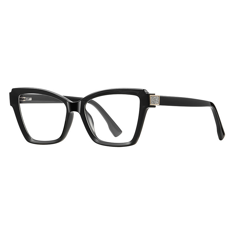 Pavé Hinge Cat Eye Blue Light Blocking Glasses in Glossy Black