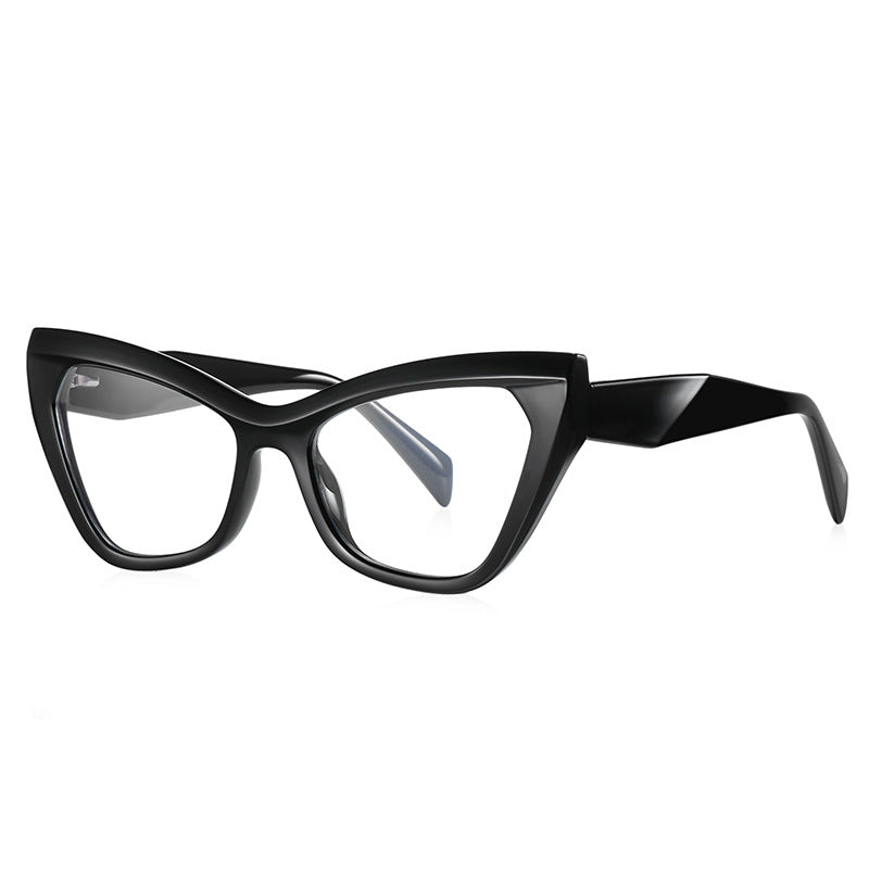 Two-Tone V-Brow Cat Eye Blue Light Blocking Glasses in Glossy Black