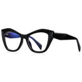 Diamond-Cut Temple Oversized Cat Eye Blue Light Blocking Glasses in Glossy Black