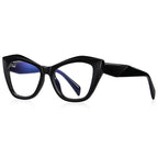 Diamond-Cut Temple Oversized Cat Eye Blue Light Blocking Glasses in Glossy Black