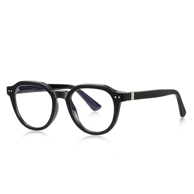 Rounded Pentagon Transparent Acetate Gold Hinge Blue Light Blocking Glasses in Glossy Black