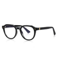 Rounded Pentagon Transparent Acetate Gold Hinge Blue Light Blocking Glasses in Glossy Black
