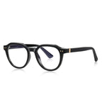 Rounded Pentagon Transparent Acetate Gold Hinge Blue Light Blocking Glasses in Glossy Black