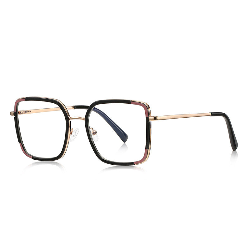 Colorblock Metal Square Blue Light Blocking Glasses in Gold, Black & Mauve