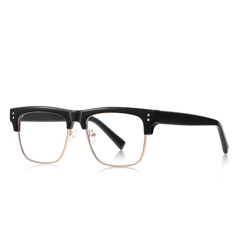 Semi-Rimless Browline Square Blue Light Blocking Glasses in Glossy Solid Black