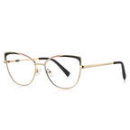 Striped Brow Butterfly Blue Light Blocking Glasses in Gold with Black & Red Striped Brow